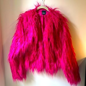 Fun magenta pink faux fur party jacket, size large